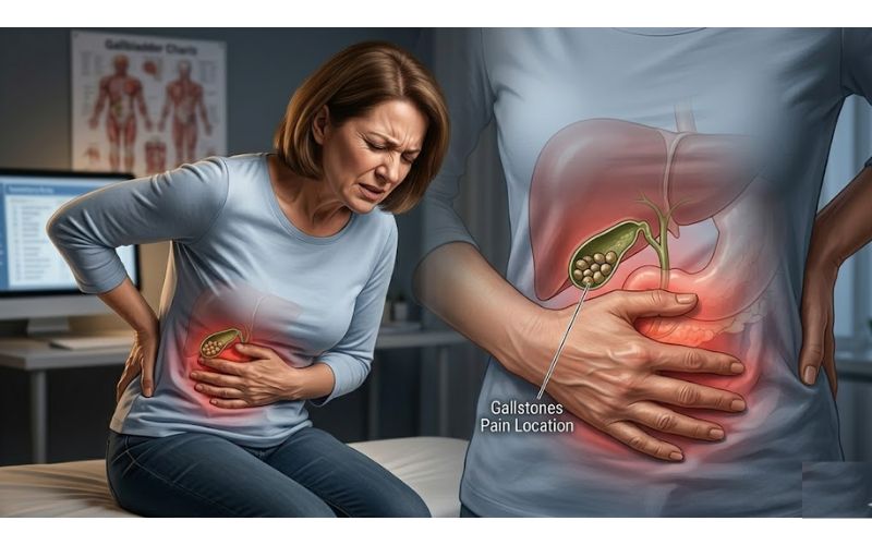 Person holding abdomen pain area